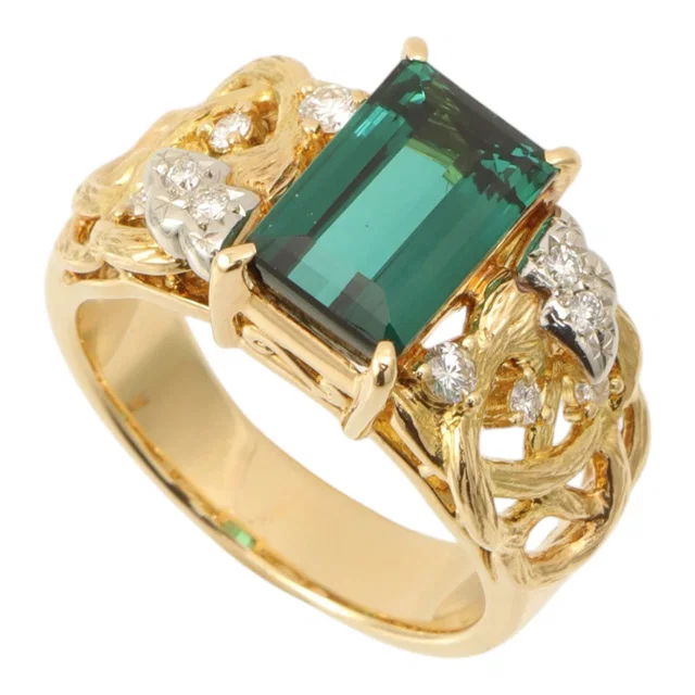 Tasaki Pt900 Tourmaline Diamond Ring #56 Gold/Green in Green from VINTAGE QOO TOKYO