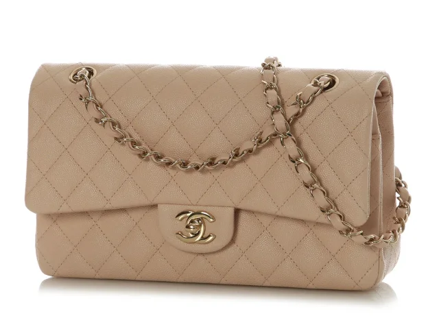 Chanel Medium/Large Beige Quilted Caviar Classic Double Flap in Beige Caviar leather from Ann's Fabulous Finds, photo 3 of 10