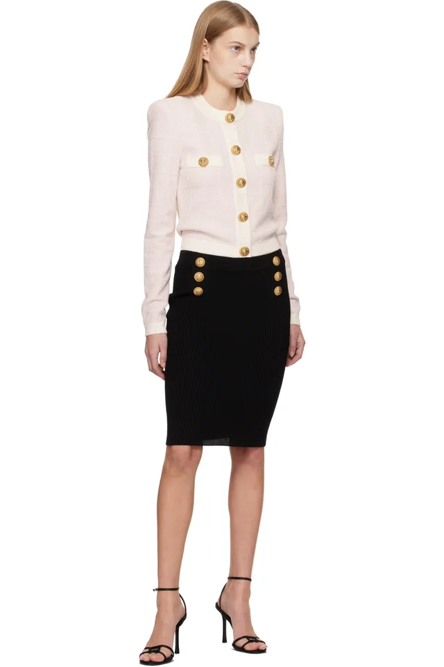 BALMAIN Black Knee Length Knit Midi Skirt, photo 4 of 4 from SSENSE