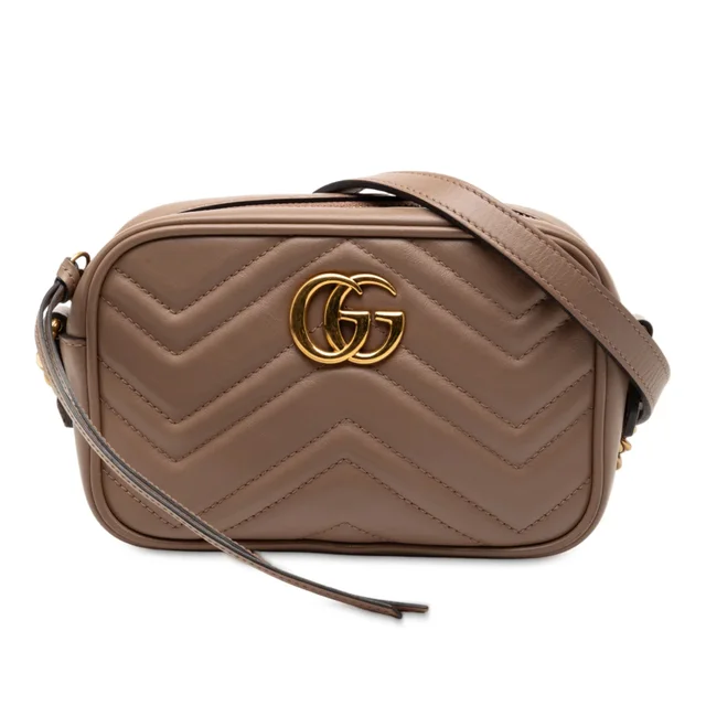 Brown Gucci Mini GG Marmont Matelasse Leather Crossbody in Brown Leather from Designer Revival