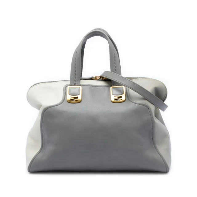 Grey Fendi Large Leather Colorblock Chameleon Satchel in Grey Leather from Designer Revival
