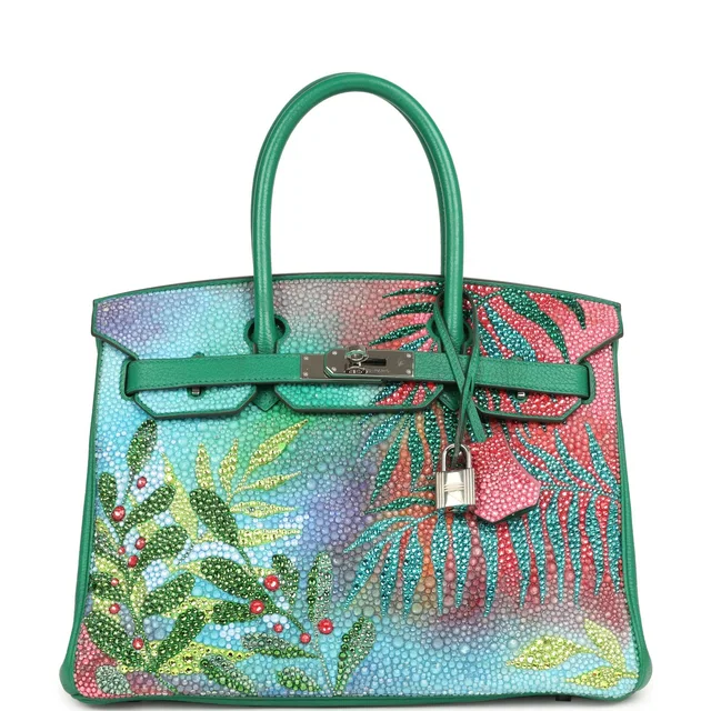 Custom "Paradise" Swarovski Crystal Hermes Birkin 30 Vert Vertigo Togo Palladium Hardware in Green Togo leather from Madison Avenue Couture