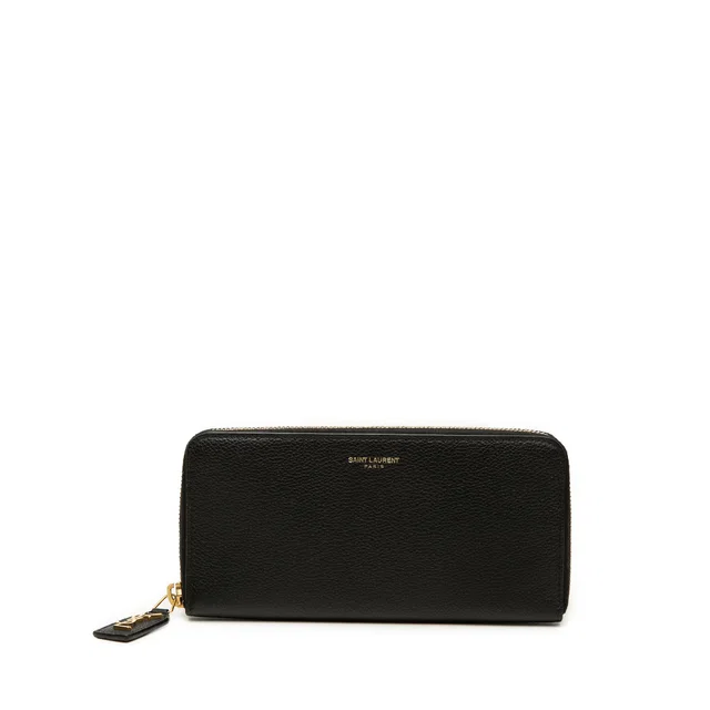 Black Saint Laurent Leather Zip Around Long Wallet in Black Leather from Designer Revival