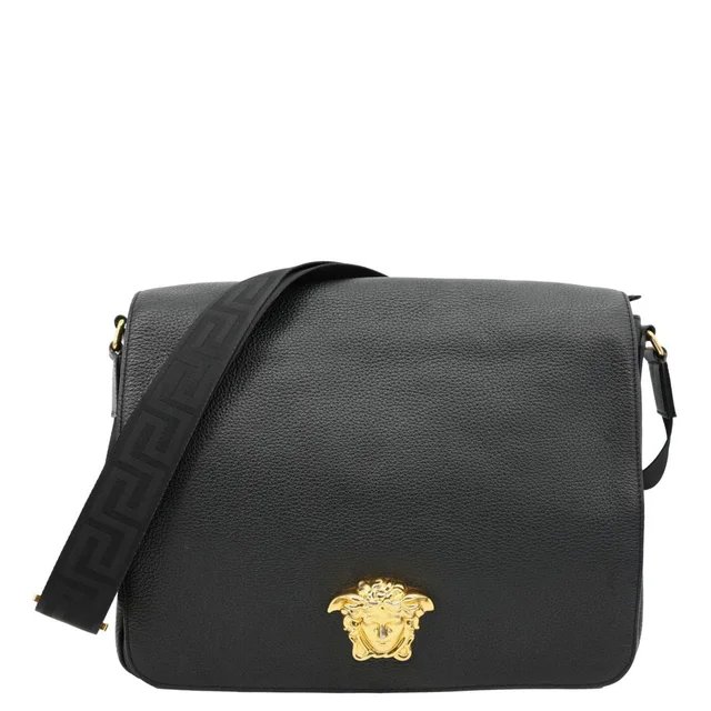Versace Medusa Head Leather Messenger Bag Black in Black Leather from Dallas Designer Handbags