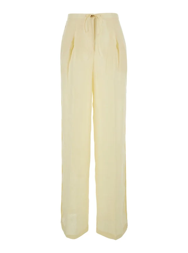 SEMICOUTURE Yellow Pants with Drawstring Waist in Linen for Women in Yellow 100% Linen, photo 2 of 6 from Gaudenzi Boutique
