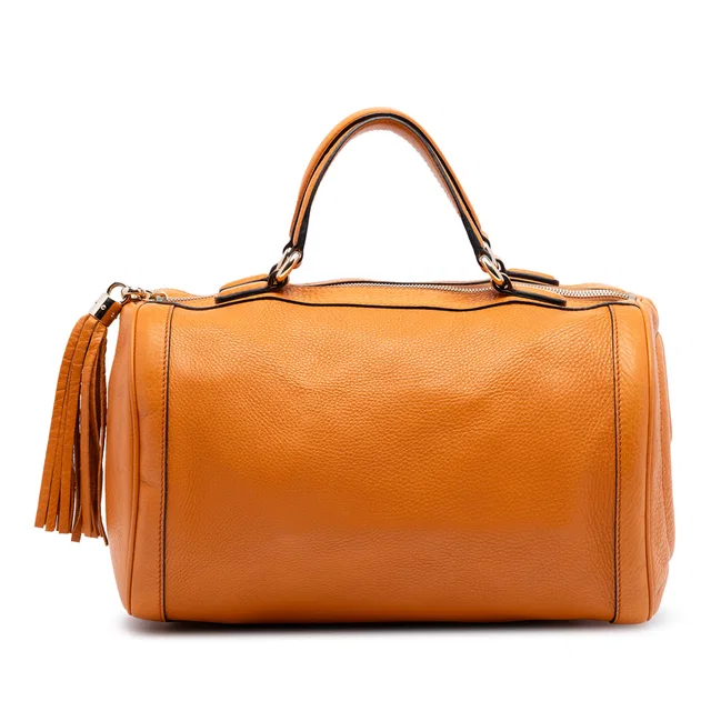 Orange Gucci Medium Pebbled Calfskin Soho Boston Bag in Orange Calfskin from Designer Revival