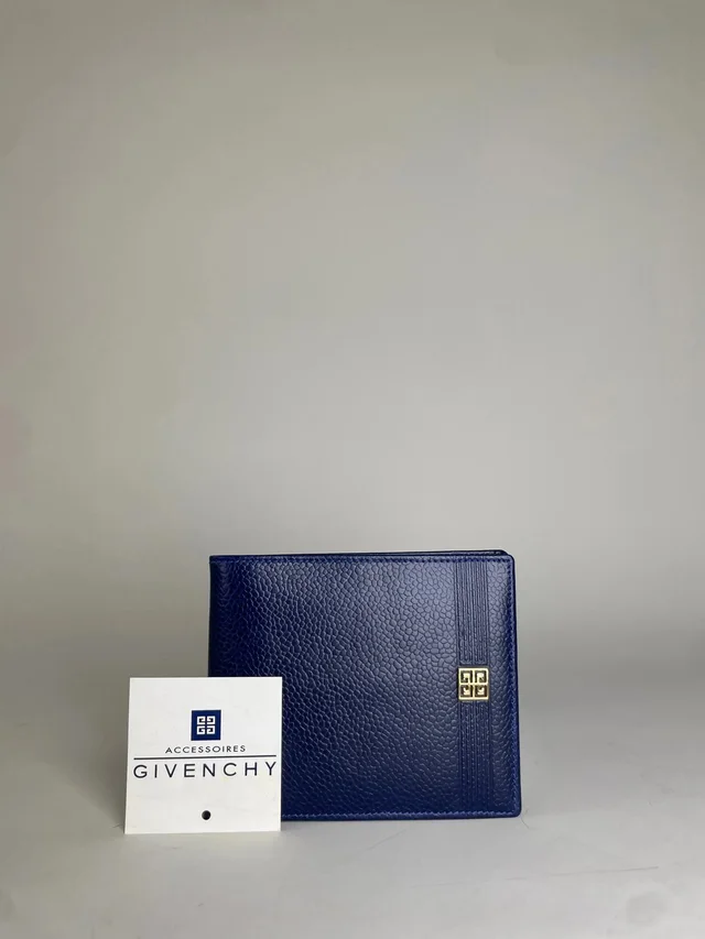 Givenchy Vintage Pebbled Leather Wallet Navy Gold in blue Leather from Grailed