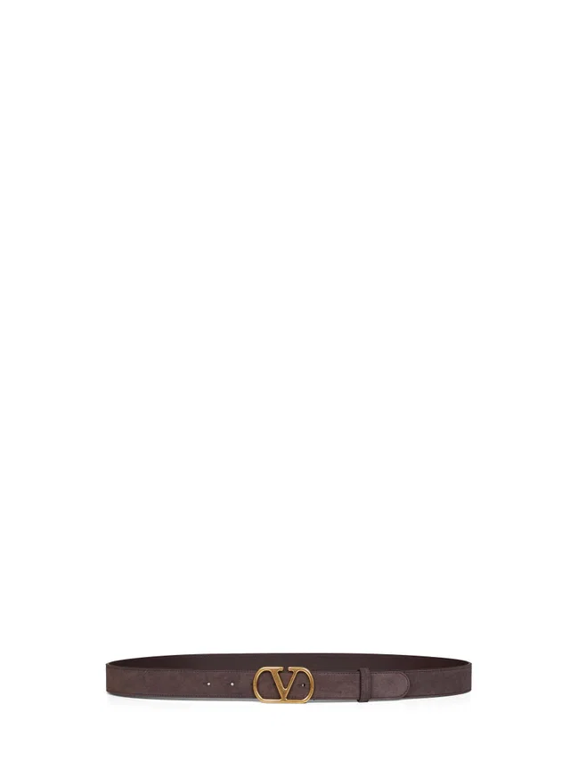 Valentino Garavani Vlogo Signature Suede Belt — Brown Calf Leather in Brown Calfskin from HEWI