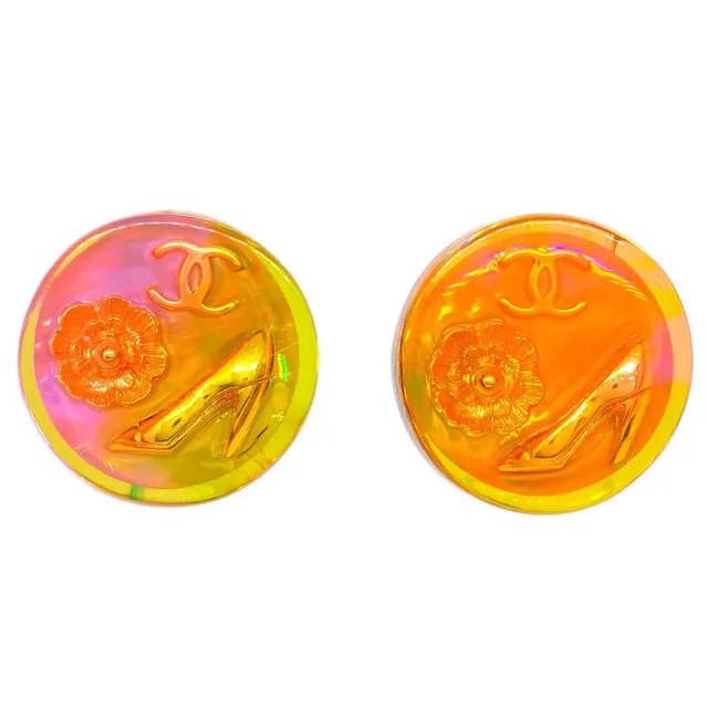 Chanel Button Earrings Clip-On Pink Acrylic 97P in Pink Resin from AMORE Vintage Tokyo