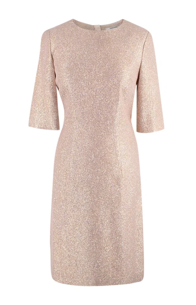 Lanvin Rose Gold Metallic Half Silk Blend Dress in Pink Silk from HEWI