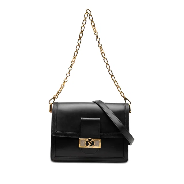 Black Louis Vuitton Calfskin Leather Dauphine MM Shoulder Bag in Black Calfskin from Designer Revival