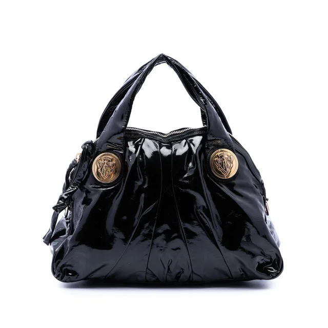 Black Gucci Large Patent Hysteria Satchel in Black Patent leather from Designer Revival