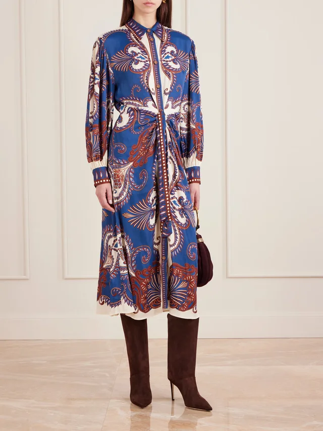 FARM RIO Arabesque belted printed LENZING™ ECOVERO™ midi shirt dress in Blue, photo 2 of 2 from NET-A-PORTER (Canada)