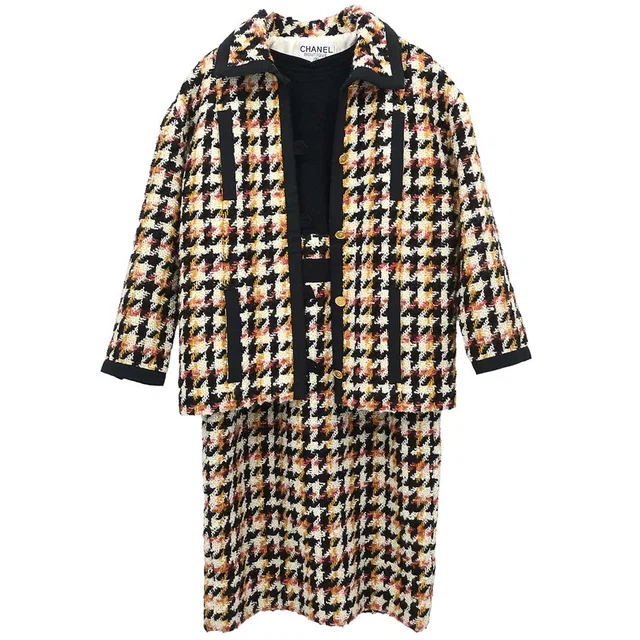 Chanel Setup Suit Jacket Dress Tweed Black #40 in Black Tweed from AMORE Vintage Tokyo