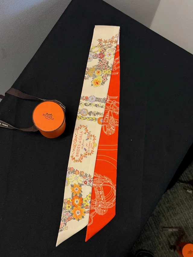 Hermès Brides de Gala Twilly - Ivory & Orange in White Silk from Luxury Promise