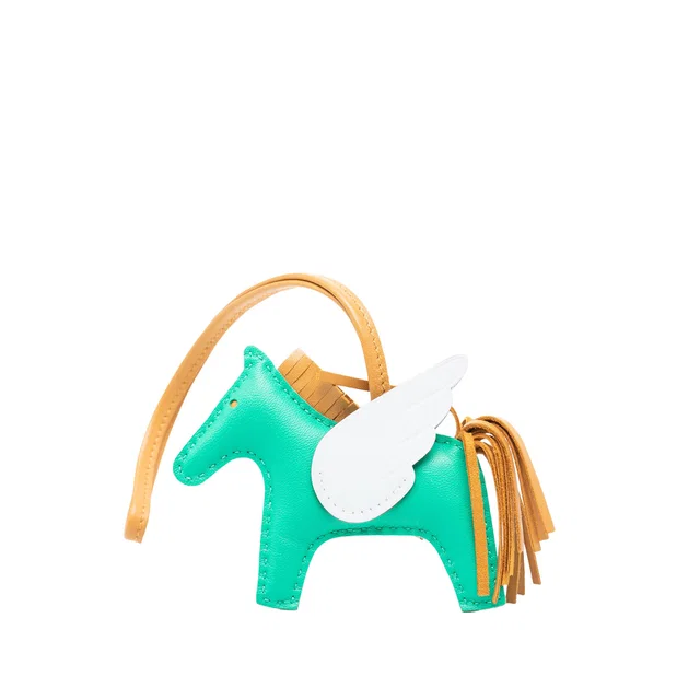 Green Hermès Milo Lambskin and Swift Grigri Rodeo Pegase Bag Charm PM Key Chain in Green Swift leather from Designer Revival