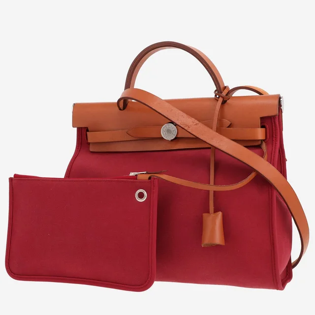 Hermès Herbag shoulder or handbag in red canvas and Hunter cowhide in Red Canvas from Collector Square