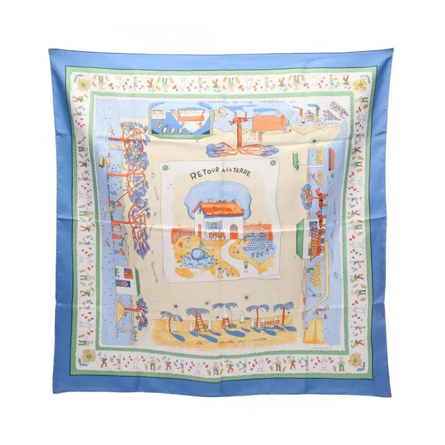 Hermès Scarf Carre 90 Retour a la Terre Blue Silk in Blue Silk from The Reluxe