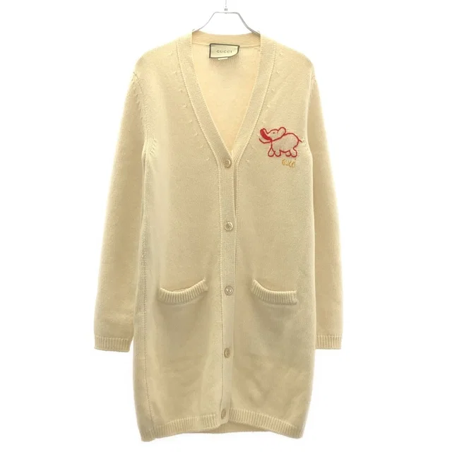 Gucci Embroidered Long Knit Cardigan White XS in White Wool from The Reluxe