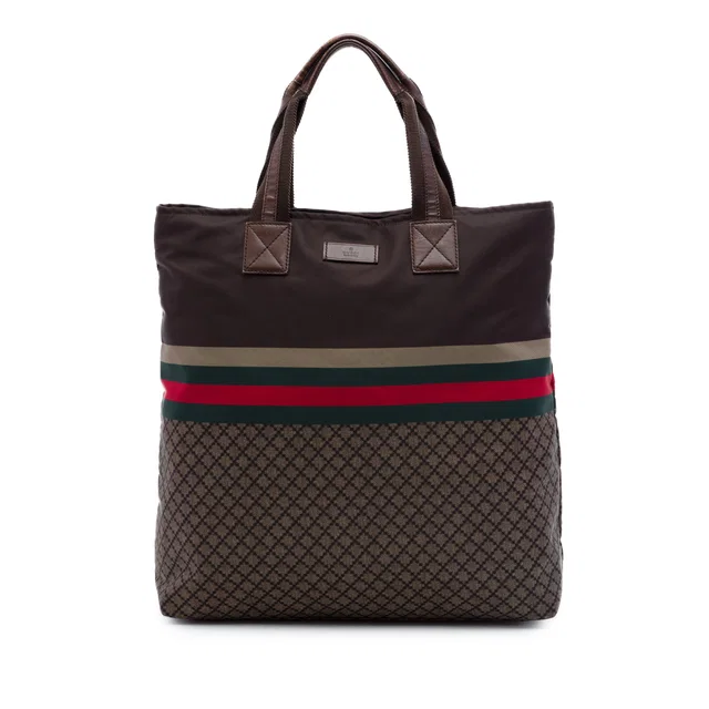 Brown Gucci Diamante Nylon Web Tote in Brown Nylon from Designer Revival