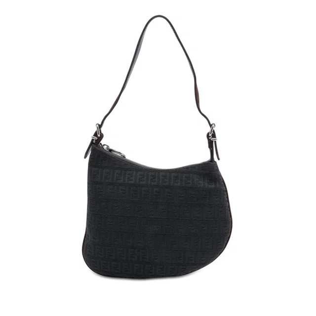 Black Fendi Zucchino Canvas Oyster Shoulder Bag in Black Canvas from Designer Revival