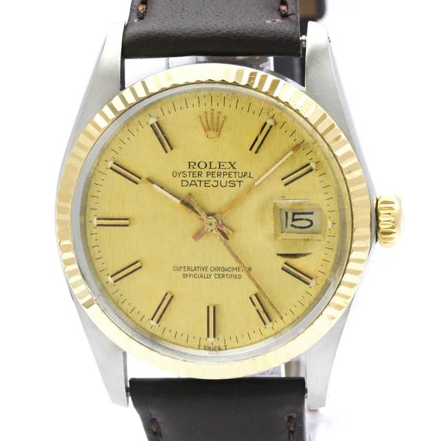 Rolex Datejust 16013 18K Gold Steel Automatic Mens Watch Polished in Gold Leather from Elady