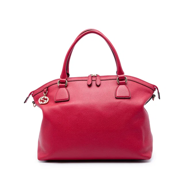 Red Gucci Large Dollar Calfskin GG Charm Dome Satchel in Red Calfskin from Designer Revival