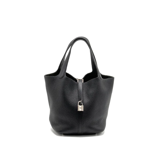 Hermès Picotin 22 lock bag clemence black SHW stamp D in Black Clemence leather from EMIER