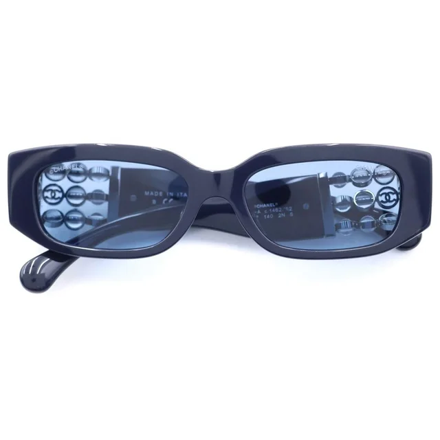Chanel CC Logo Oval Shape Sunglasses Navy Eyewear in Navy from The Reluxe