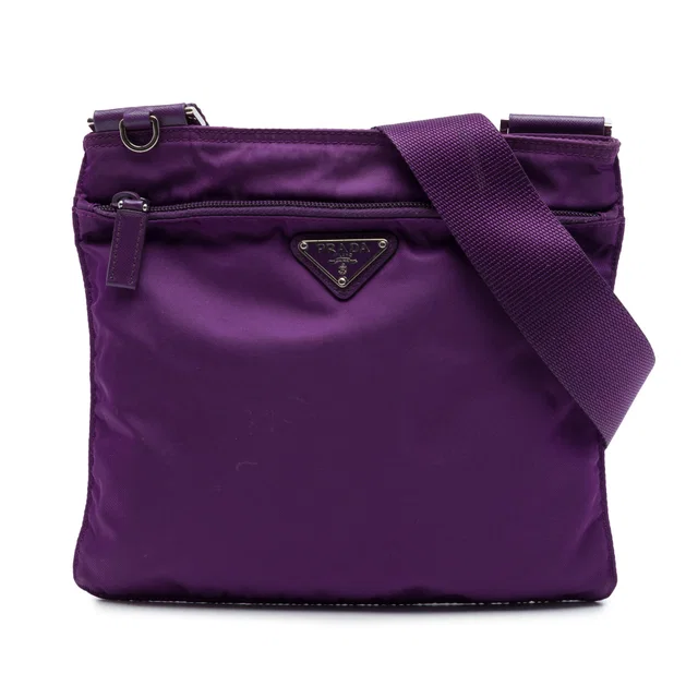 Purple Prada Tessuto Zip Top Crossbody in Purple Nylon from Designer Revival