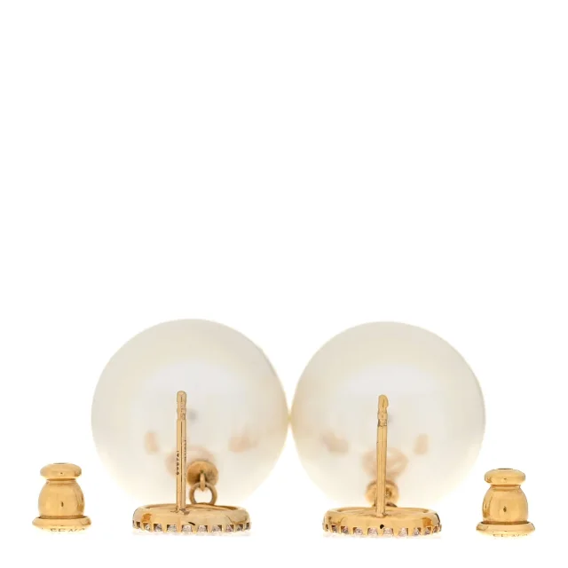 Fendi Metal Crystal Pearl Logo Drop Earrings Gold in Gold Resin from FASHIONPHILE, photo 3 of 7