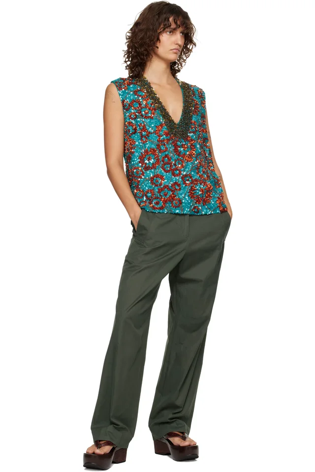 Dries Van Noten Green Loose Fit Workwear Trousers, photo 4 of 4 from SSENSE