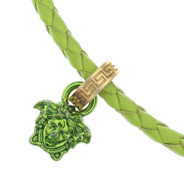 Versace Crystal Medusa Pendant Neckless Braided Logo Necklace Yellow in Yellow Leather from The Reluxe