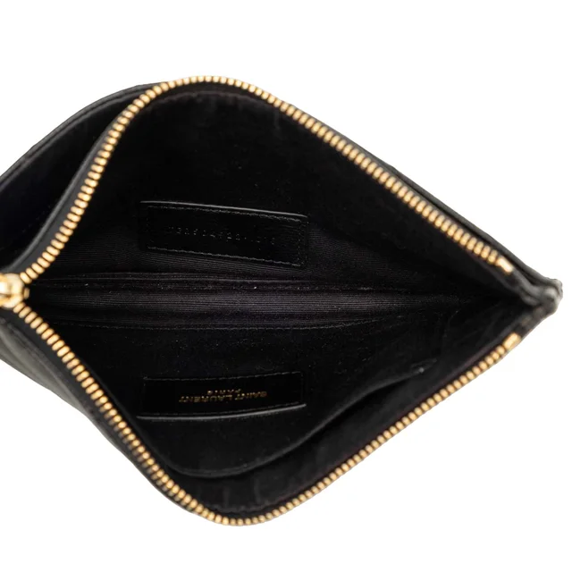 Black Saint Laurent Chevron Grain De Poudre Monogram Bill Pouch Clutch Bag in Black Leather from Designer Revival, photo 2 of 2