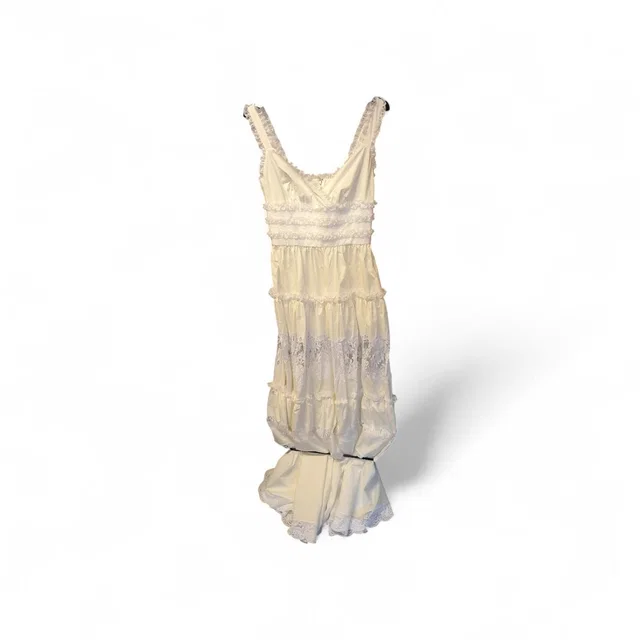 Dolce & Gabbana White Strappy A Line Lace Ruffle Dress in White from Luxury Promise