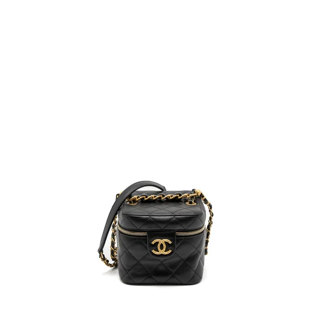 Chanel Top Handle Vanity Crossbody Bag Calfskin Black Brushed GHW (Microchip) in Black Calfskin from EMIER