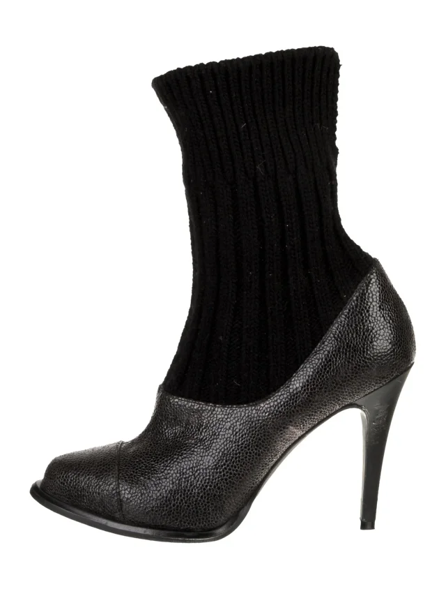 Stella McCartney Leather Sock Boots in black Leather from The RealReal