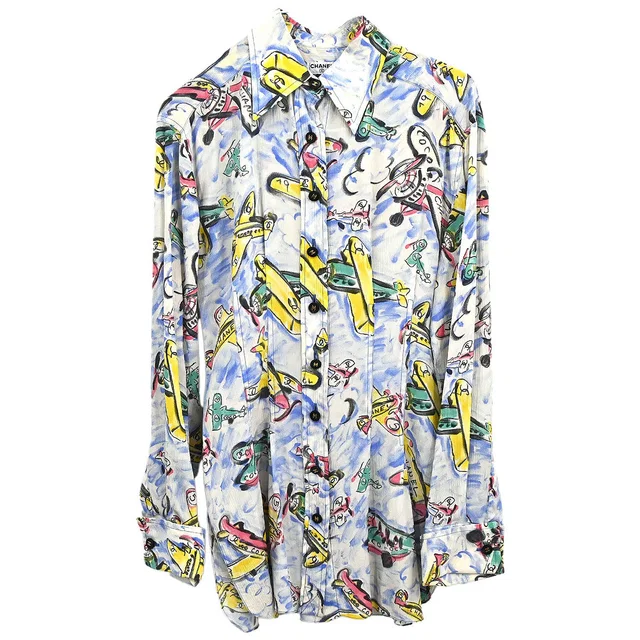 Chanel 1994SS Airplane Print Silk Shirt in Silk from AMORE Vintage Tokyo