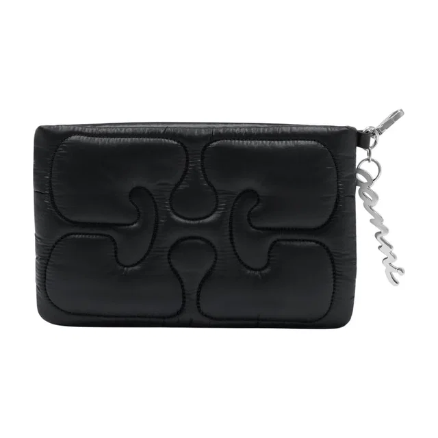 GANNI Quilted Leather Clutch — Black Synthetic Wallet in Black Leather from HEWI