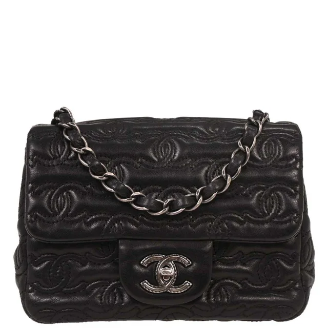 Chanel 2016-2017 Black Lambskin Mini Classic Square Flap Bag 17 in Black Lambskin from AMORE Vintage Tokyo