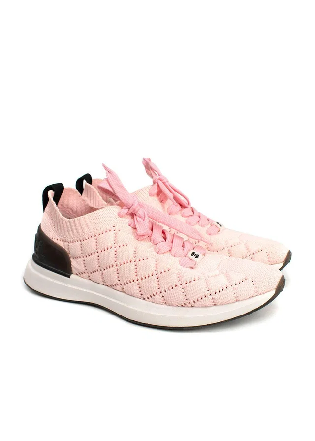 Chanel Light Pink Knit Lace Up Trainers in Pink from HEWI