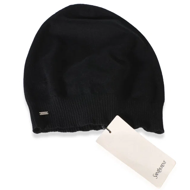 Saint Laurent Black Cashmere Logo Bonnet M in Black Cashmere from myGemma