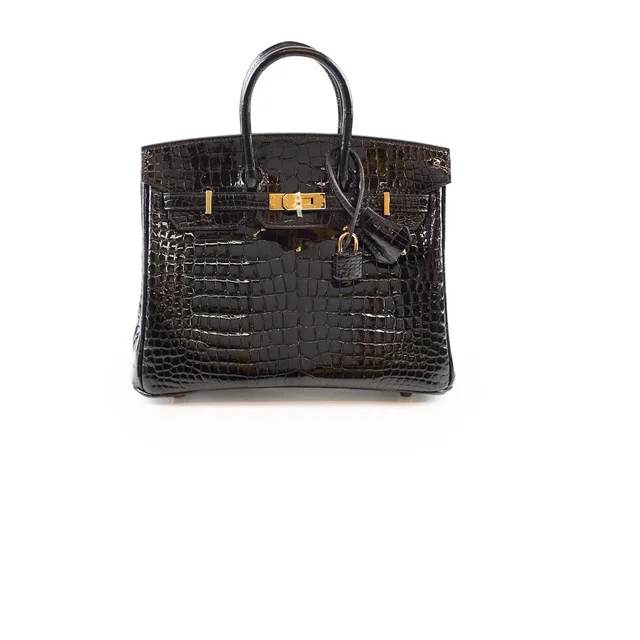 Hermès Shiny Black Croc Porosus Birkin 25 - Z Stamp in Black Crocodile from The Purse Affair