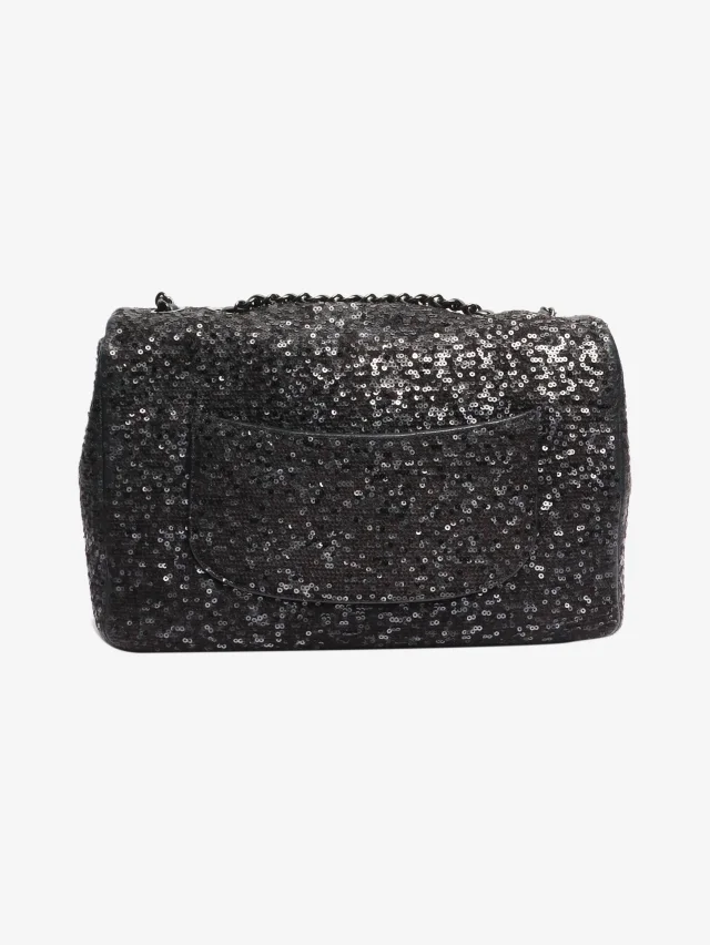 Chanel Black 2011 jumbo sequin-embellished Classic Single Flap bag in Black Lambskin from Sign of the Times, photo 4 of 8