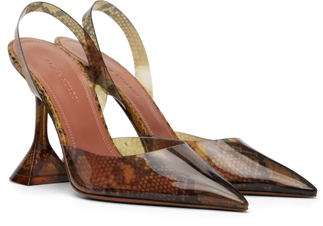 Amina Muaddi Brown Holli Glass Sling 95 Heels, photo 4 of 8 from SSENSE