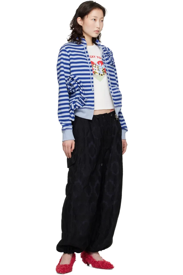 OPEN YY SSENSE Exclusive Navy Applique Knit Zipup Sweatshirt, photo 4 of 4 from SSENSE