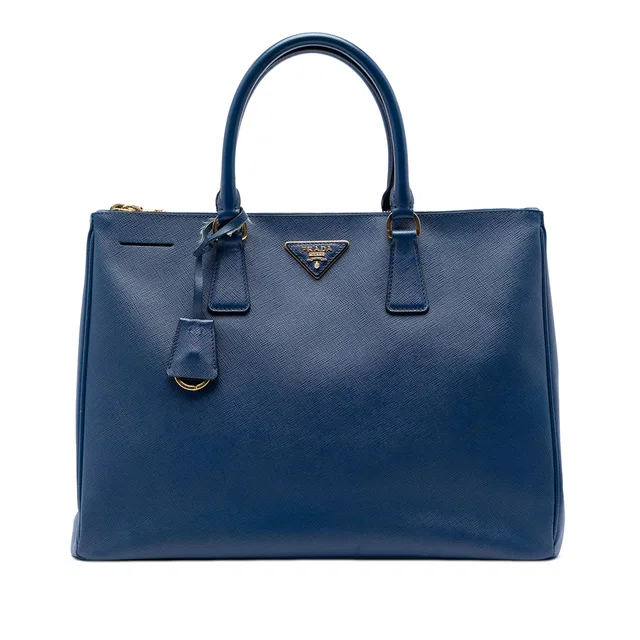 Blue Prada Large Saffiano Lux Galleria Double Zip Tote in Blue Saffiano leather from Designer Revival