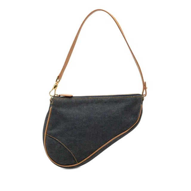 Blue Dior Mini Denim Saddle Pochette Shoulder Bag in Blue Denim from Designer Revival