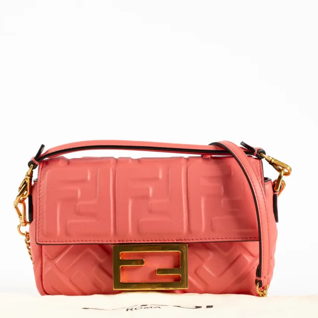 Fendi Pink FF Embossed Leather Mini Baguette Bag in Pink Leather from Labellov, photo 2 of 7