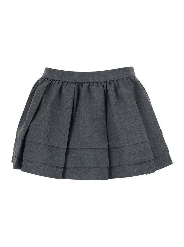 SHUSHU/TONG Gray 'Tuck Detail Pleated Skirt' with Pleats and Stripe Details in Wool and Polyester for Women in Grey 50% Wool 50% Polyester, photo 2 of 6 from Gaudenzi Boutique
